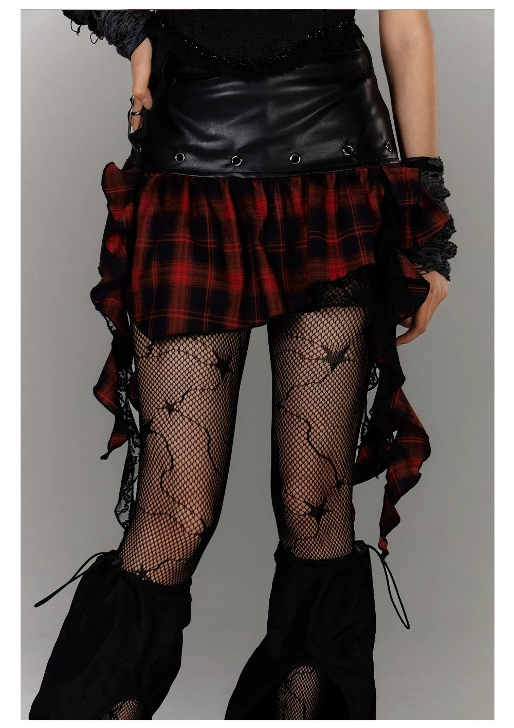 Plaid Ruffle Asymmetrical Short Skirt