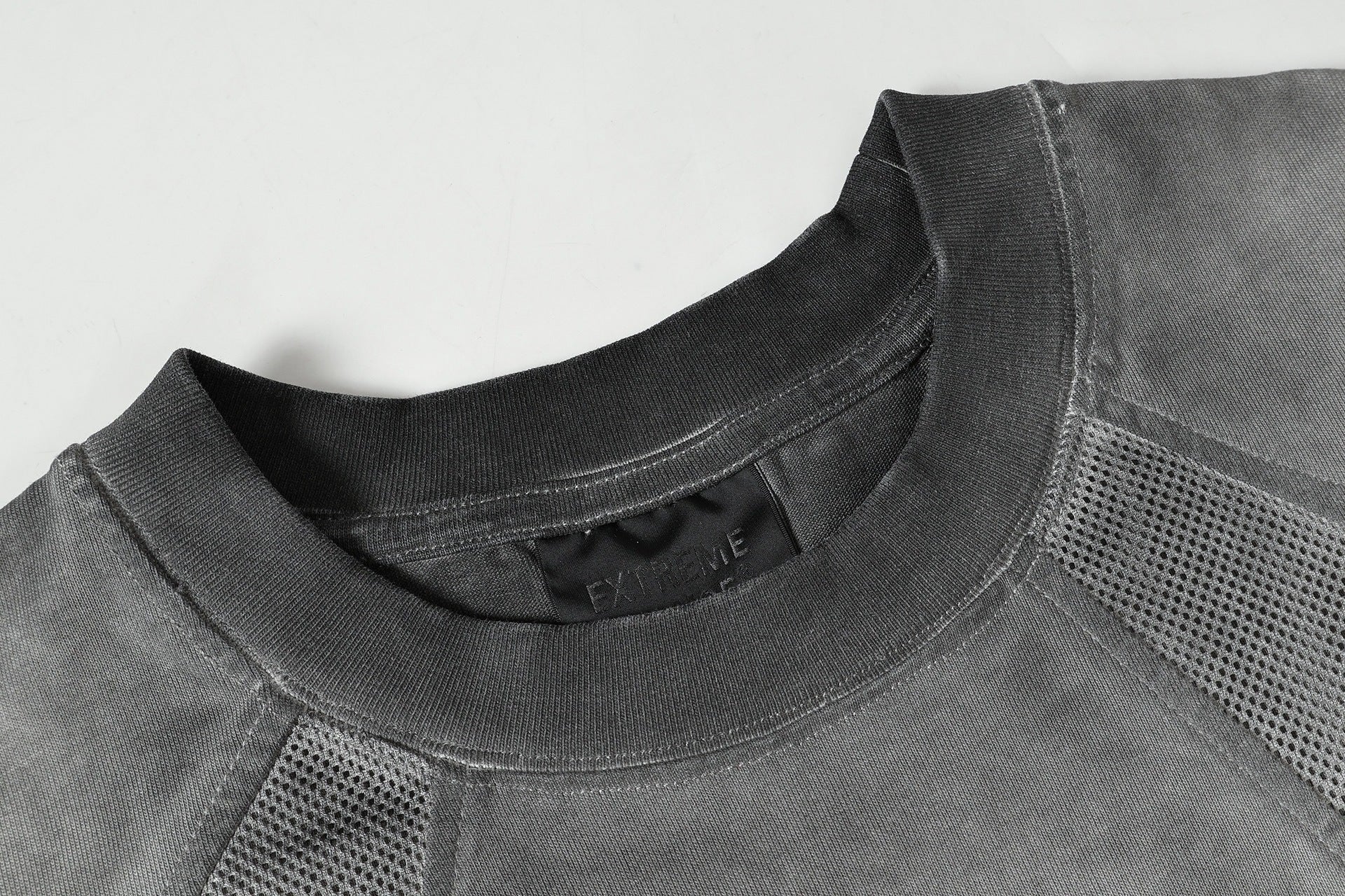 Washed Mesh Panel Short Sleeve T-Shirt