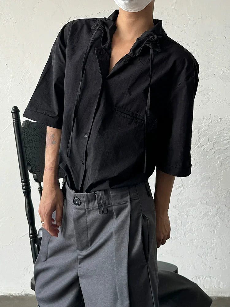 French Design Style Ribbon Oversize Short Sleeve Shirt