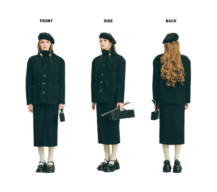 Oversize Corduroy Jacket & Ankle-Length Skirt Setup