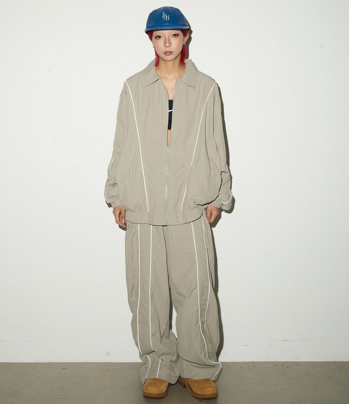 Line Detail Lightweight Quick-Dry Oversize Jacket & Wide Leg Pants Setup