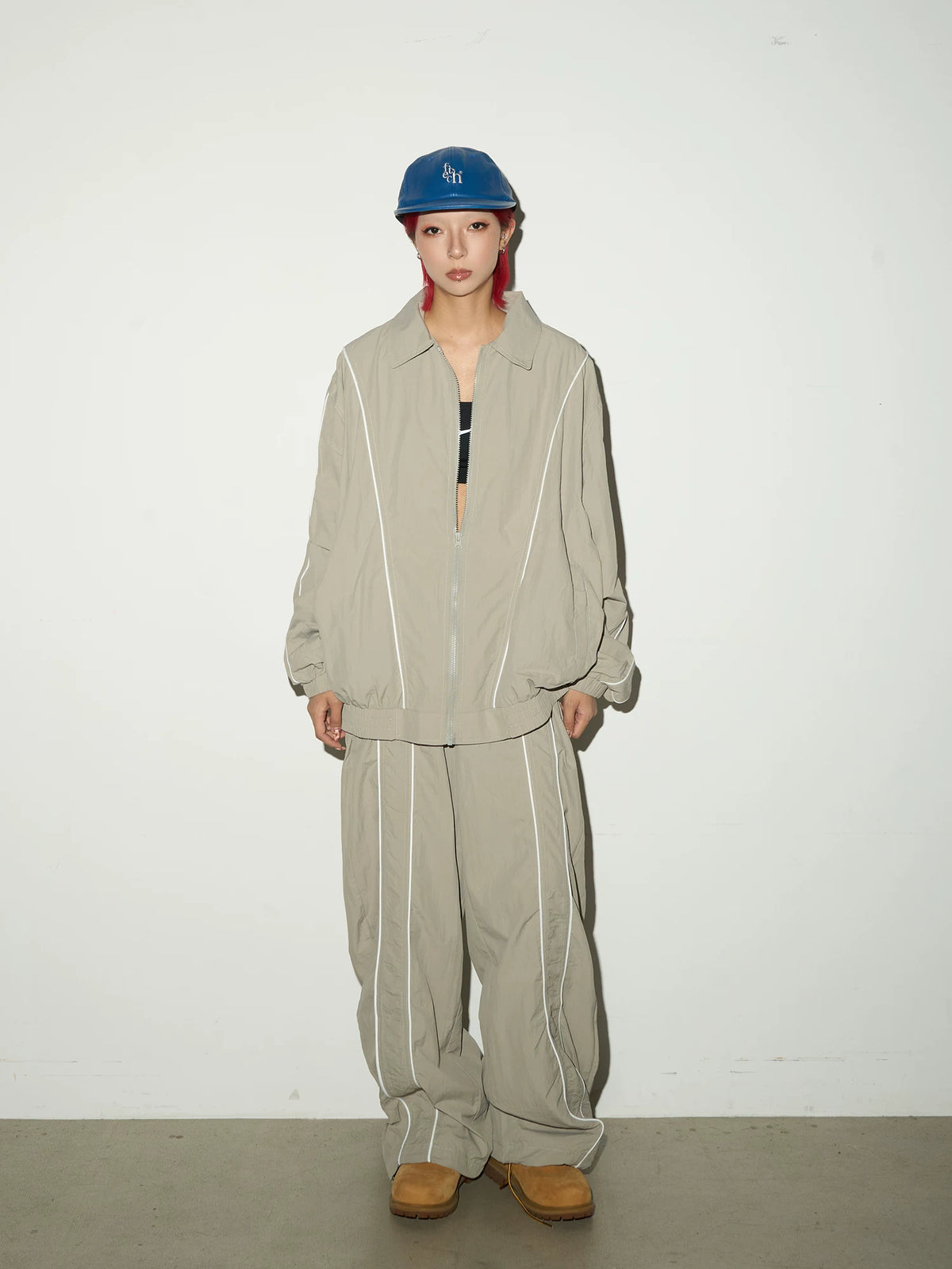 Line Detail Lightweight Quick-Dry Oversize Jacket & Wide Leg Pants Setup