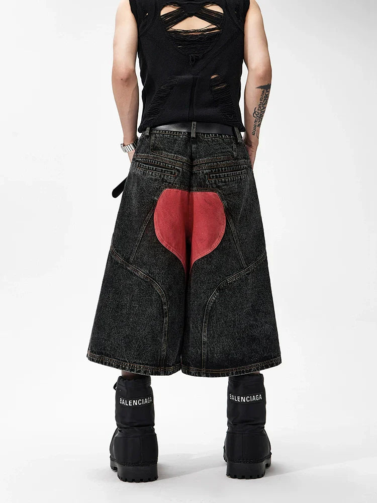 Graphic Patchwork Washed Short Sleeve Denim Jacket & Washed Denim Short Setup