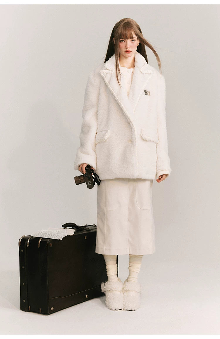 Loose Plain Fake Woolen Jacket