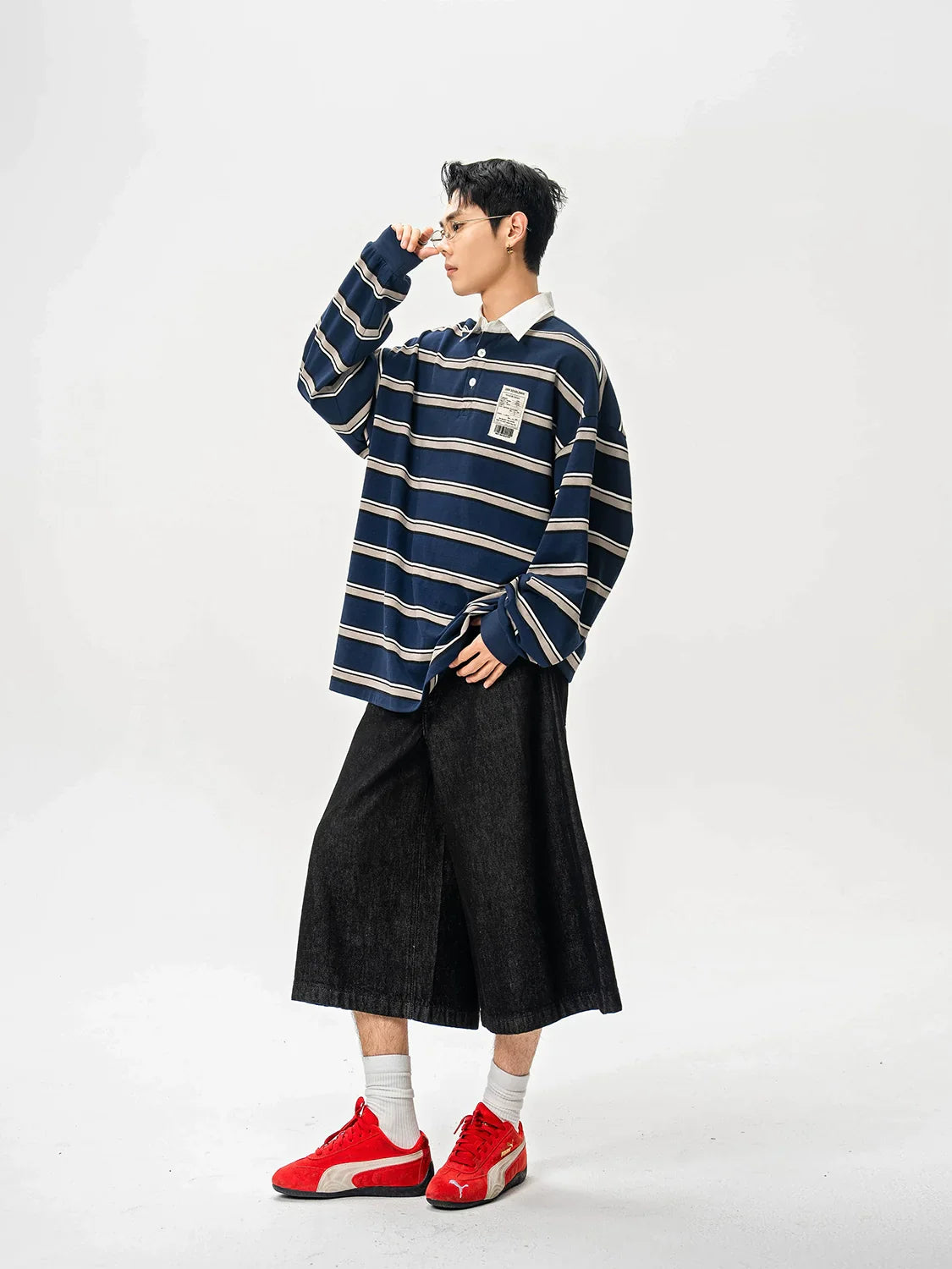 Colorblock Stripe Long Sleeve Polo Shirt