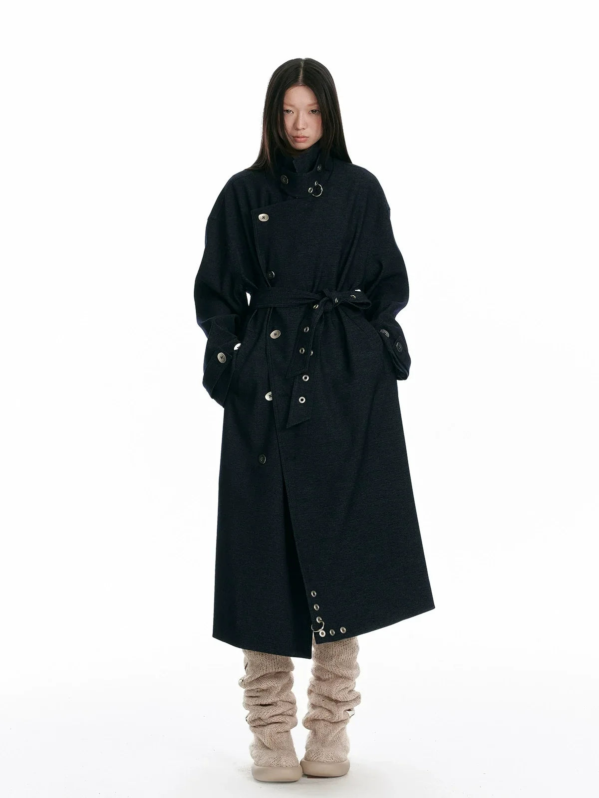 Double-Breasted Large Lapel Long Coat