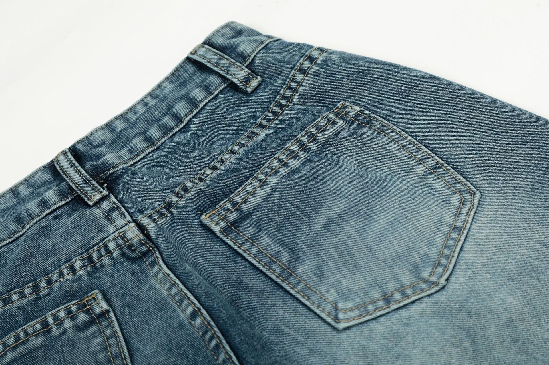 Washed Star Applique Wide Leg Denim Jeans