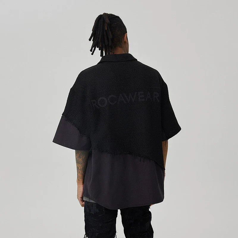 Tweed Style Patchwork Oversize Short Sleeve Shirt
