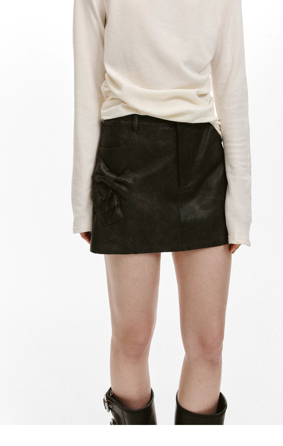 Bow Detail Leather Skirt
