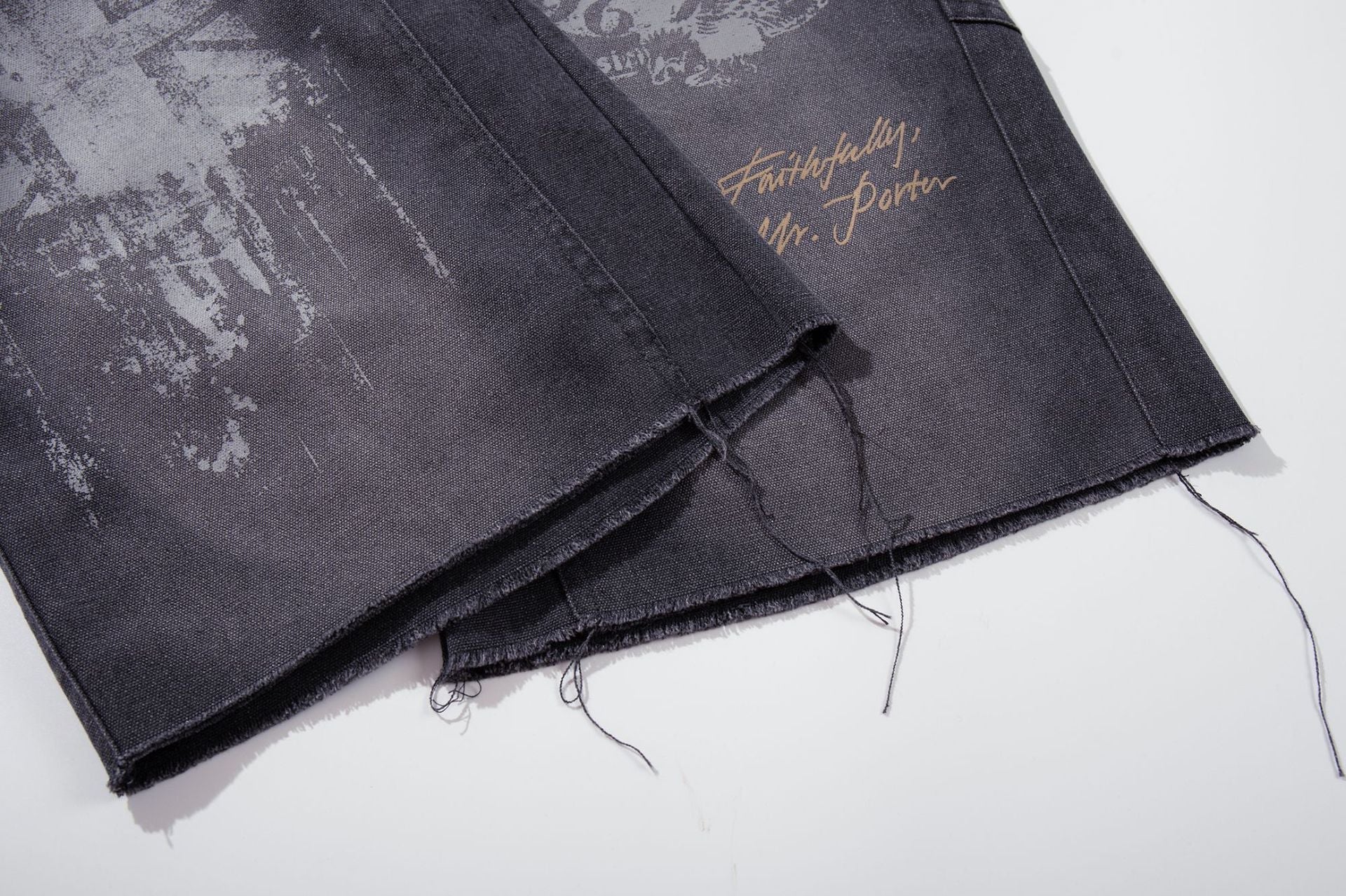 Denim Graffiti Damage Wide Leg Jort