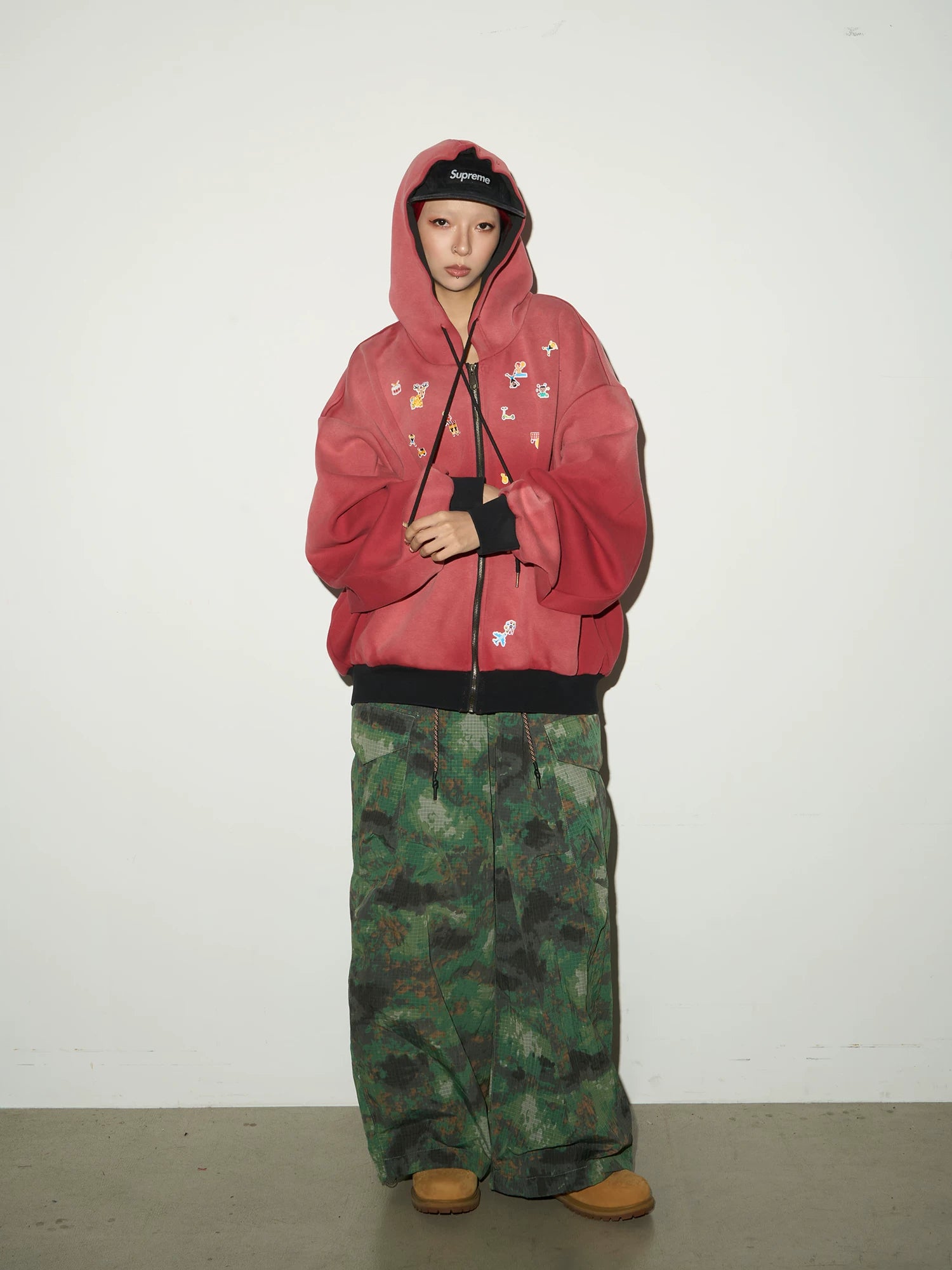 Gradient Embroidery Oversize Zipper Hoodie
