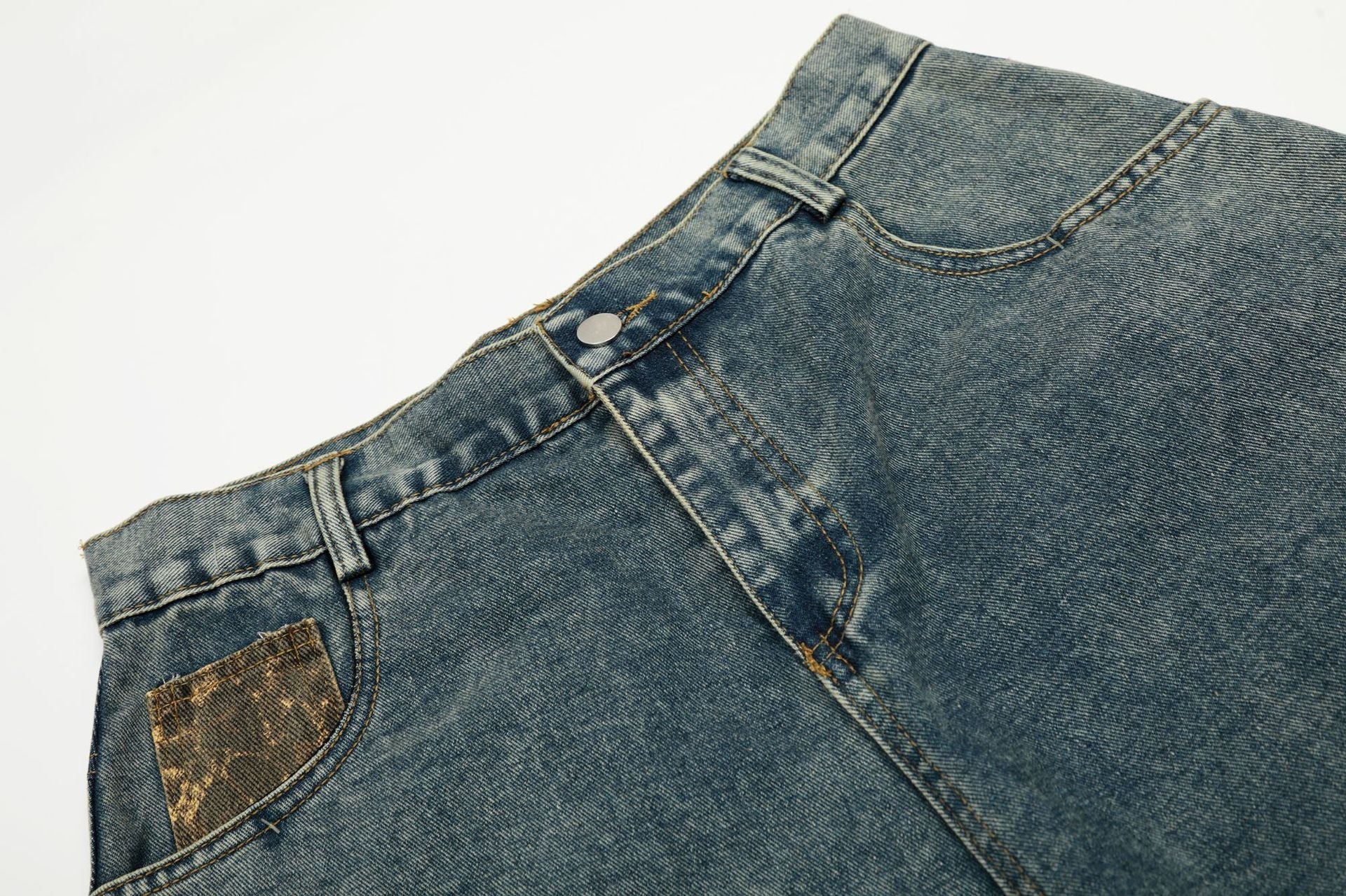 Washed Leopard Panel Curved Denim Jeans