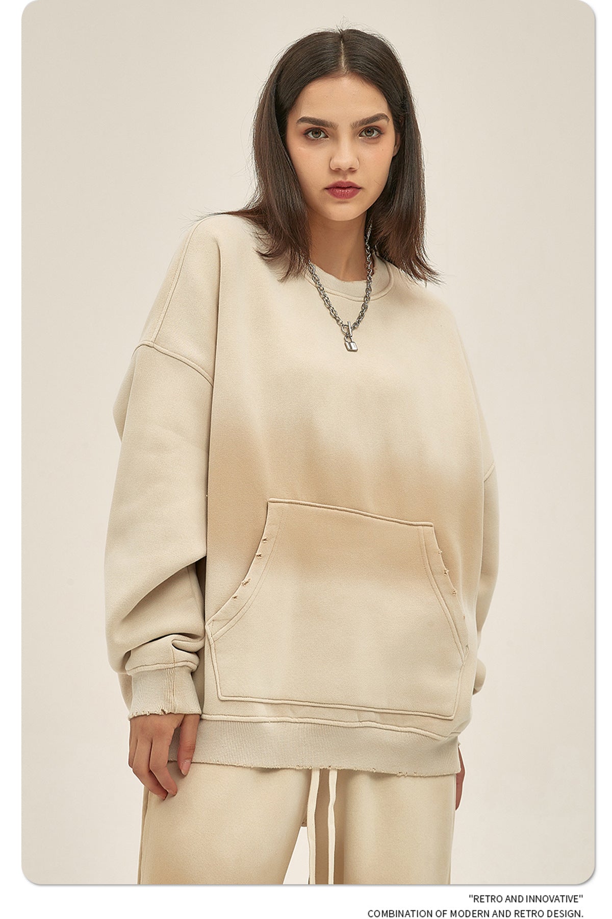 Fleece Lining Spray-dye Damage Oversize Sweatshirt