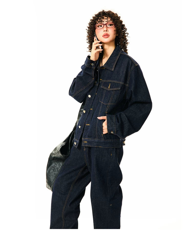 Button Oversize Denim Jacket & Wide Leg Denim Jeans Setup
