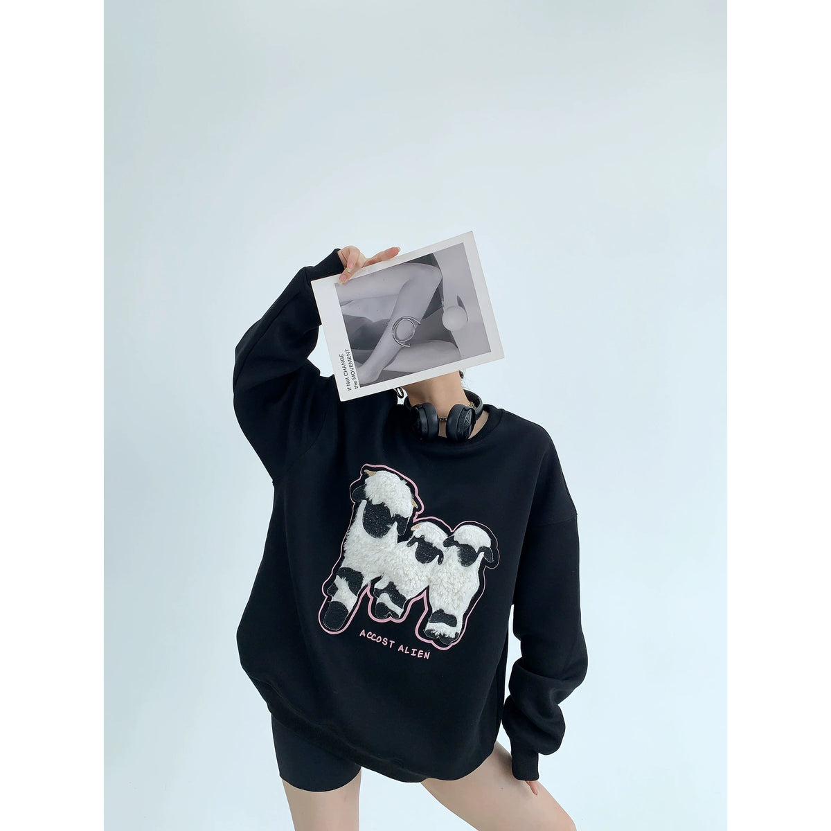 Sweat-shirt oversize à col rond avec écusson mouton