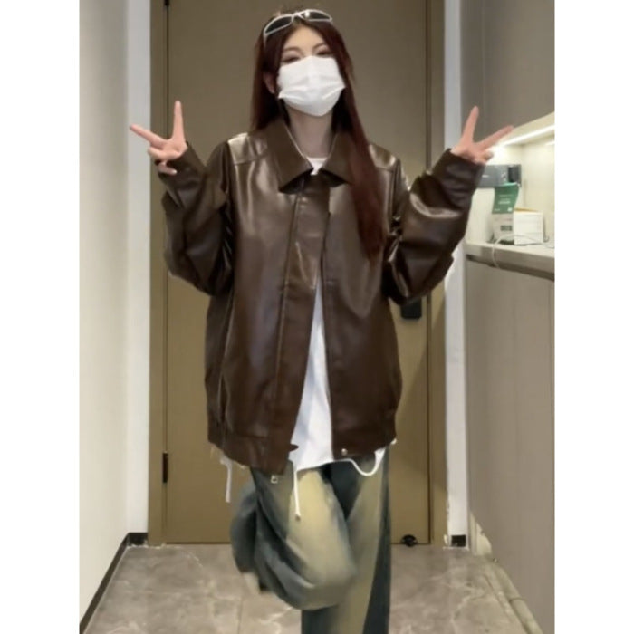 High-End Casual Loose Leather Jacket