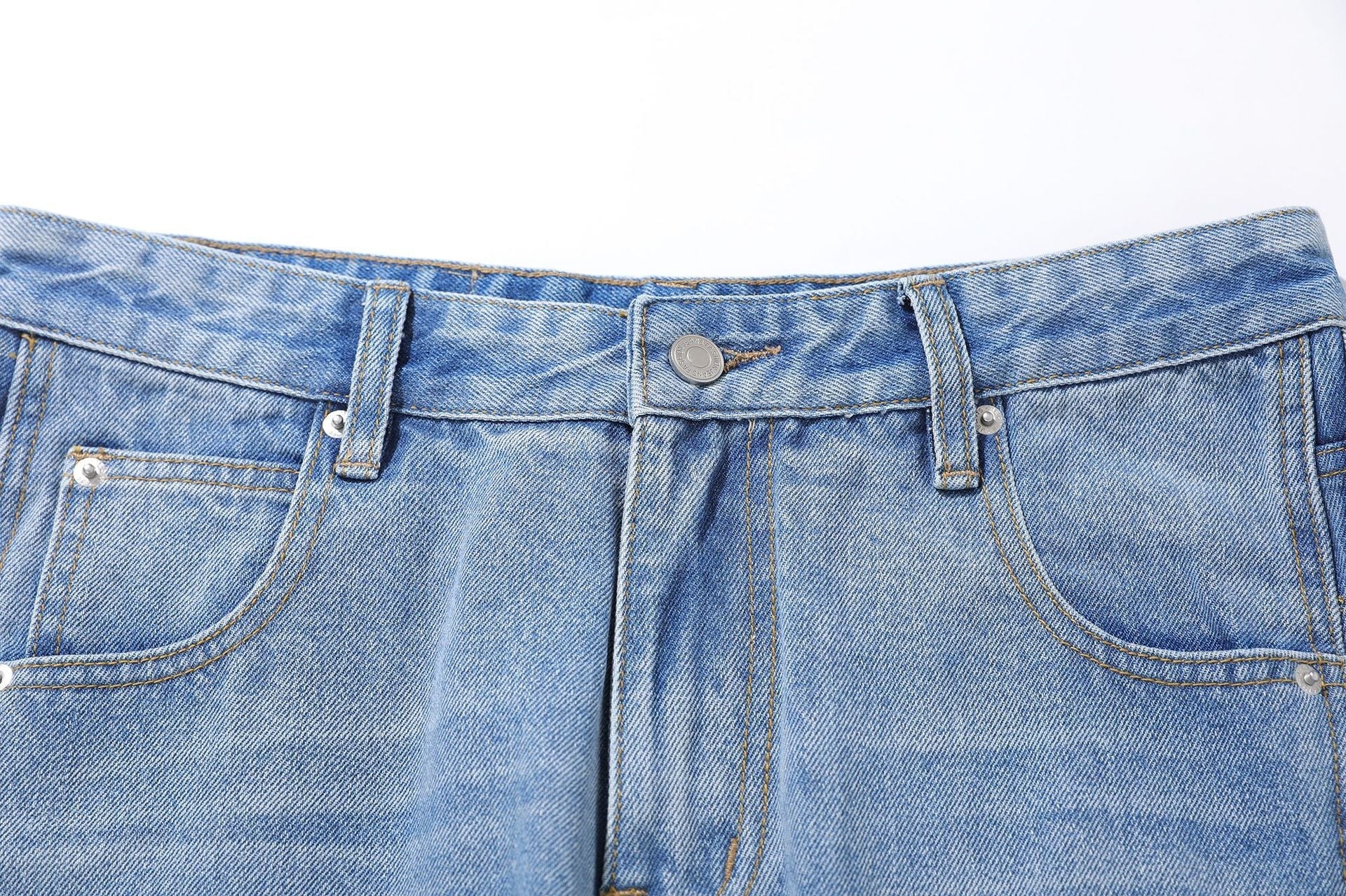 Washed Whisker Pin Tuck Wide Leg Denim Jeans