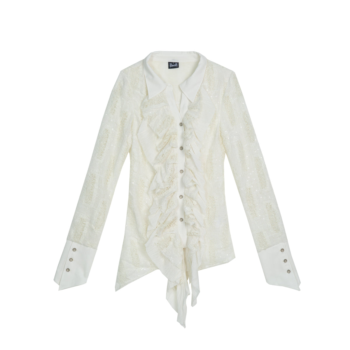 Original Punk Two-Tone Waist-Cinching Ruffle Asymmetric Shirt