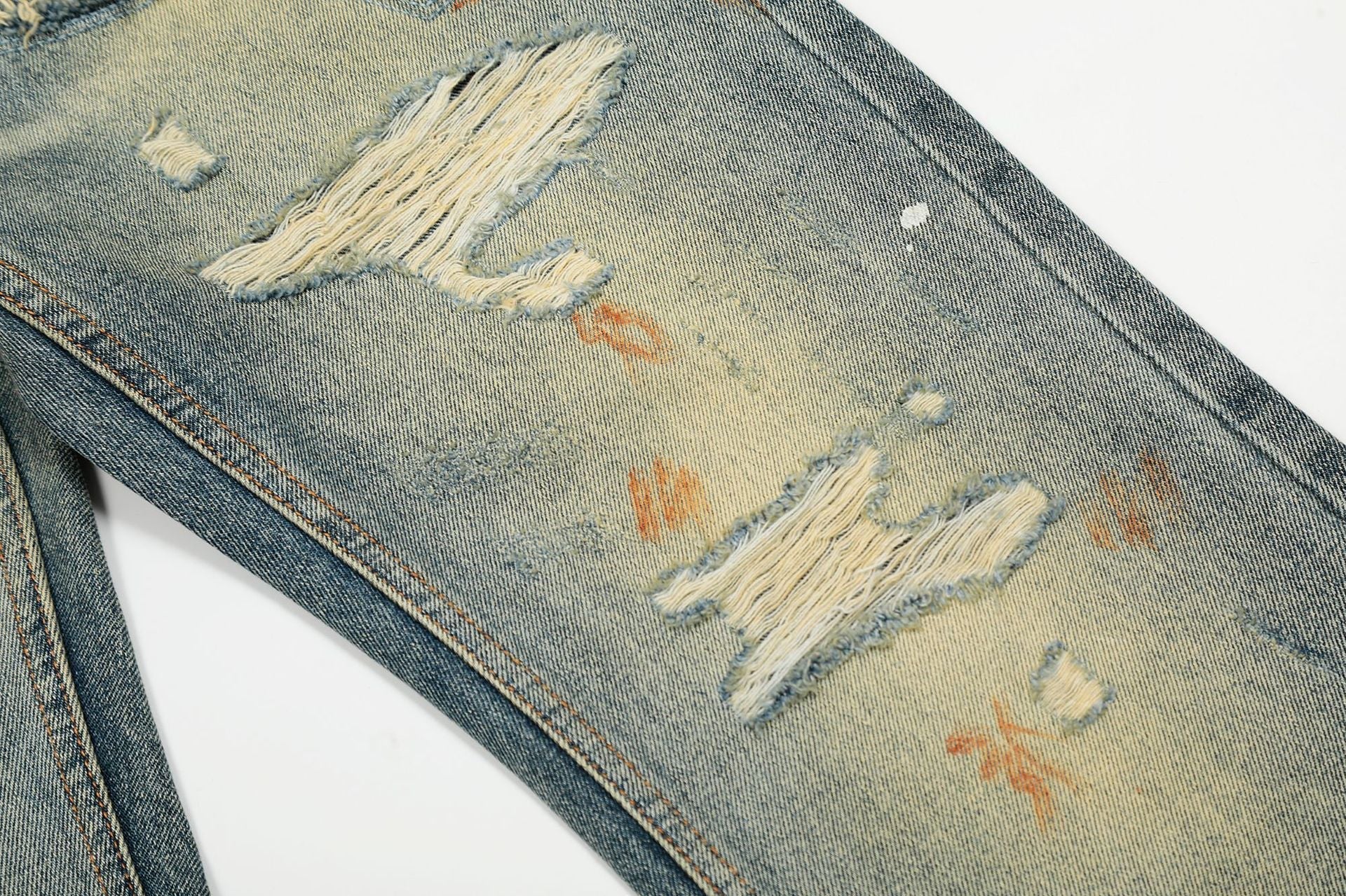 Dirty Washed Damage Flare Denim Jeans