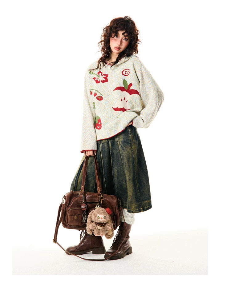 Fruit Pattern Knit Oversize Hoodie