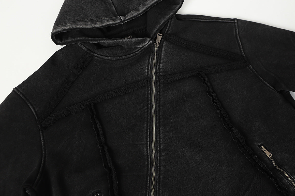 Washed Asymmetrical Zipper Detail Hoodie