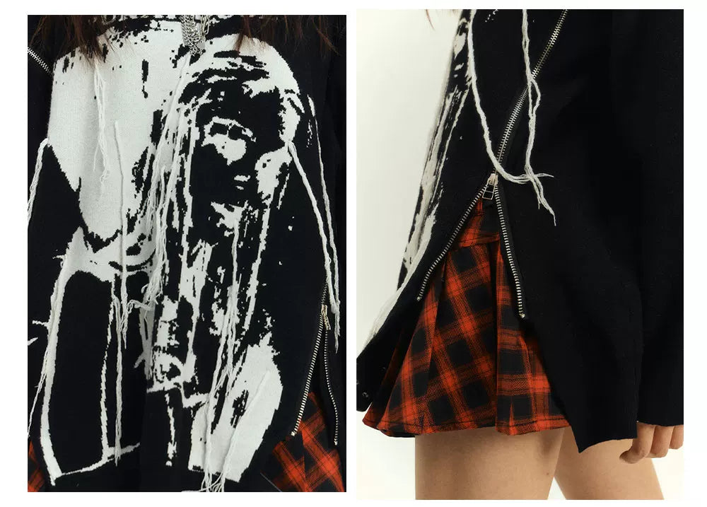 Zipper Design Oversize Knit Sweater