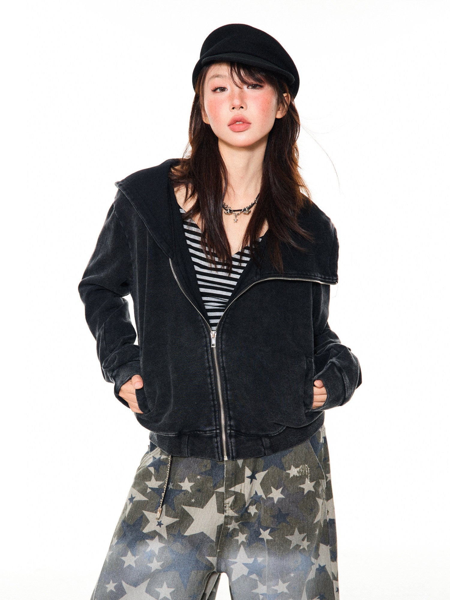 Asymmetrical Zipper Oversize Hooded Jacket