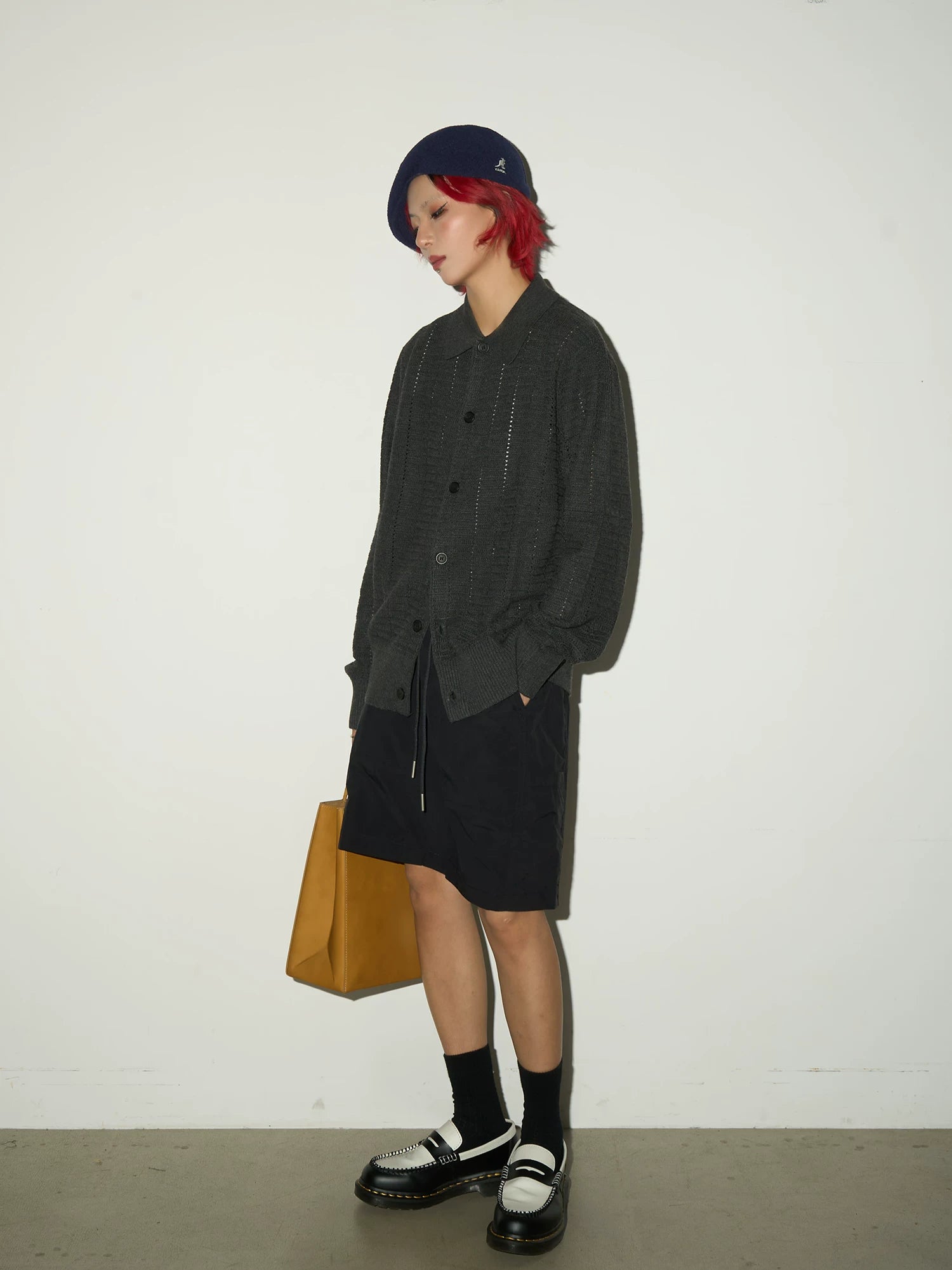 Hollow Textured Lapel Knit Cardigan