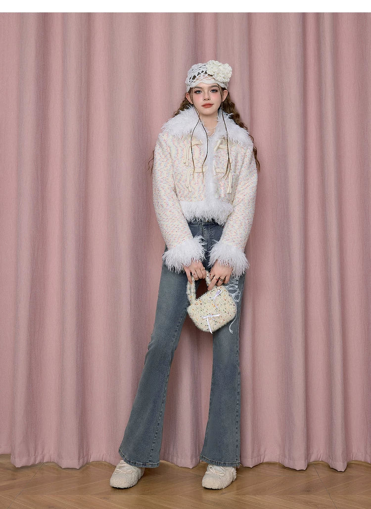 Textured Fake Fur Short Skirt & Jacket Setup