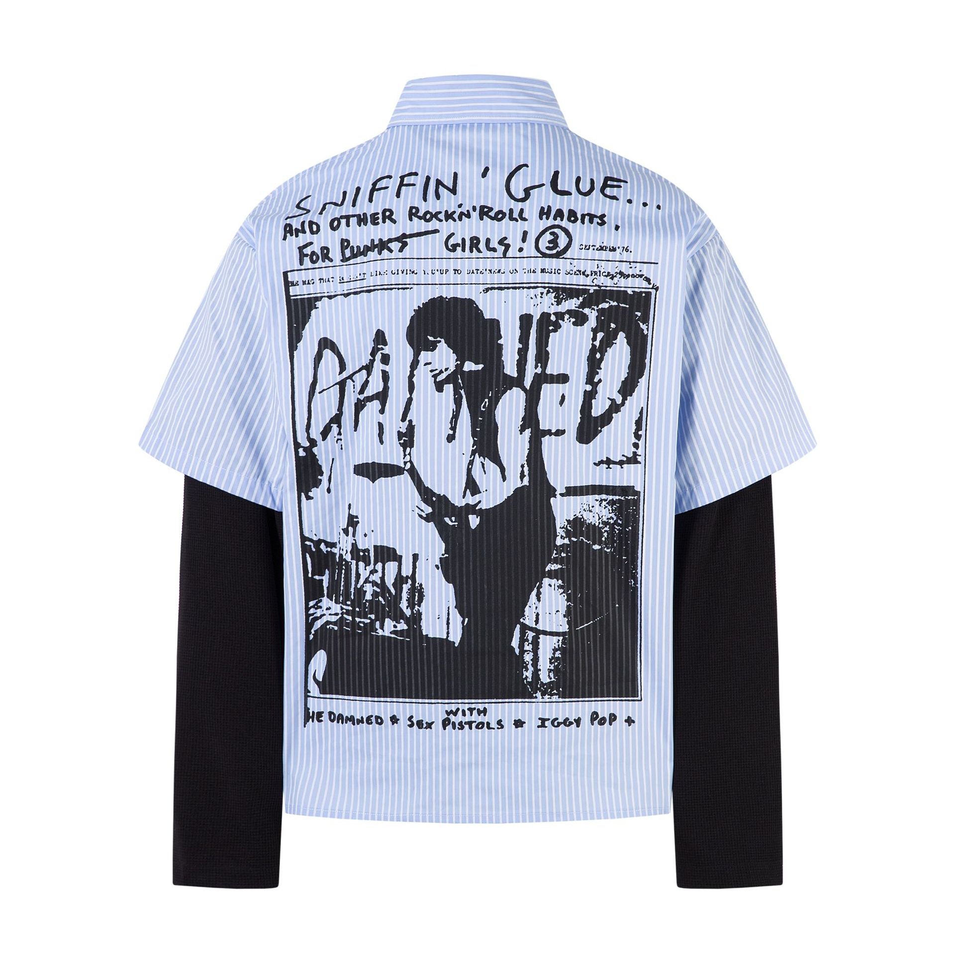 Fake Layered Stripe Print Long Sleeve Shirt