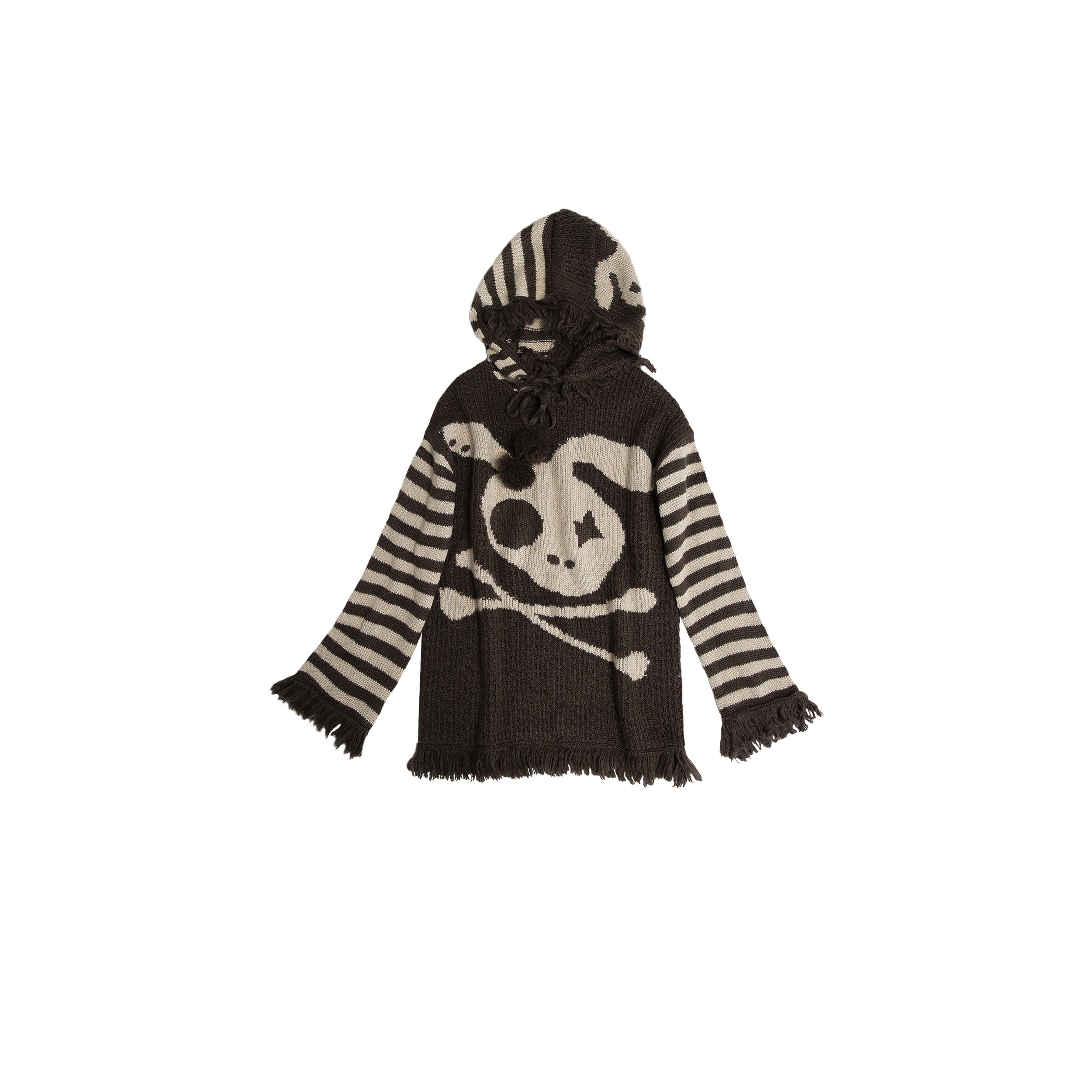 Skull Print Stripe Oversize Knit Hoodie