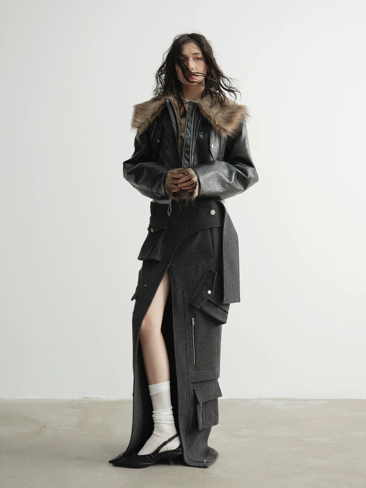 Reversible Fake Fur PU Leather Jacket