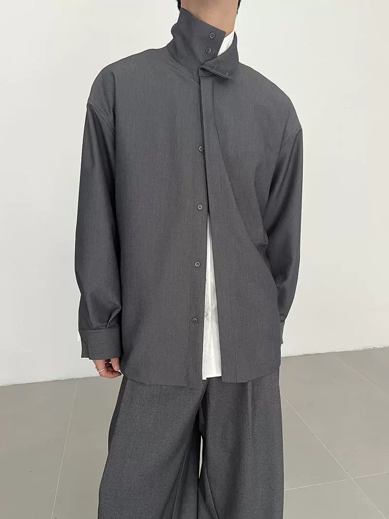 Reverse Pocket High-Neck Long Sleeve Shirt