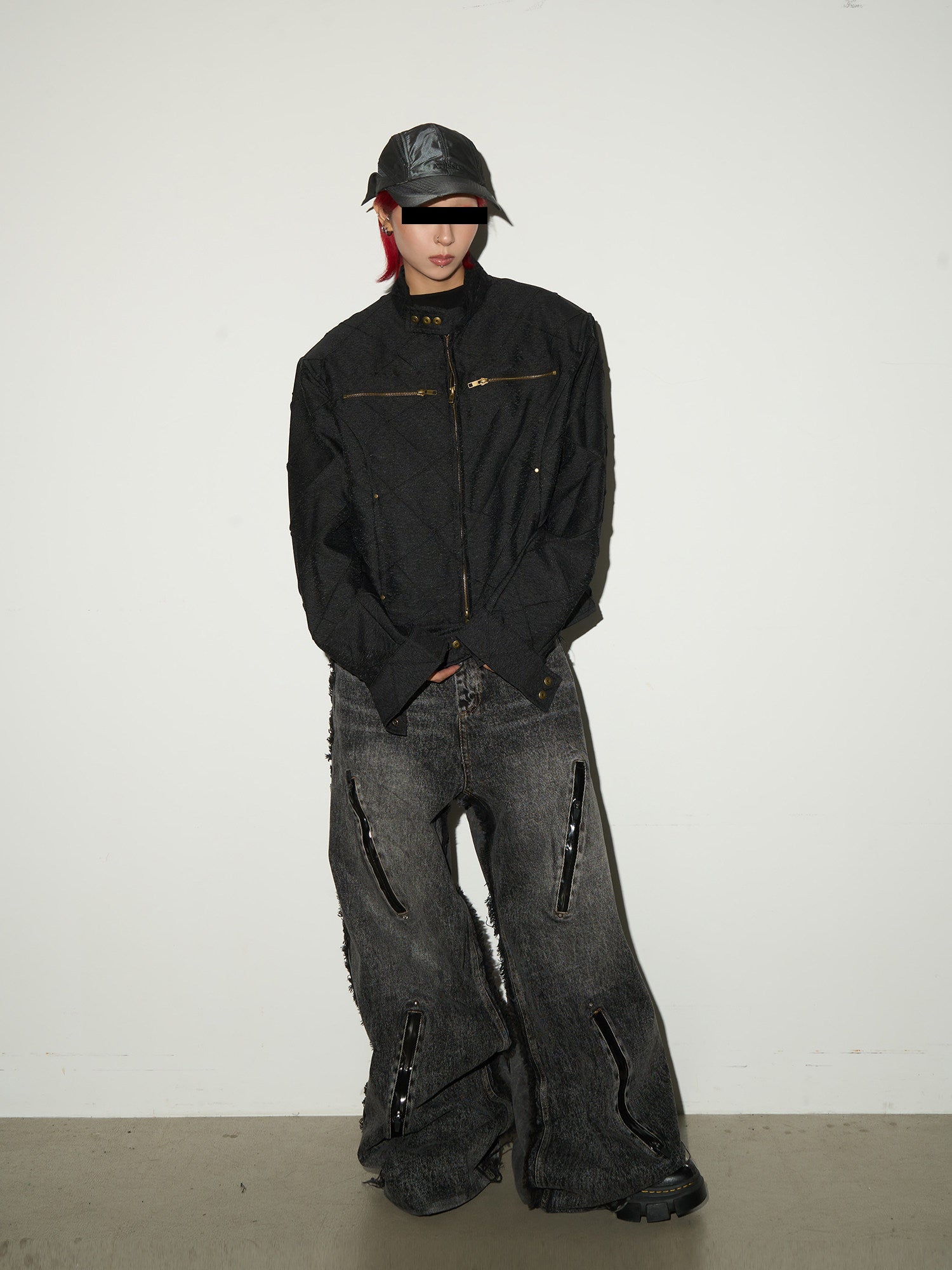 Washed Fray Zipper Detail Wide Leg Denim Jeans