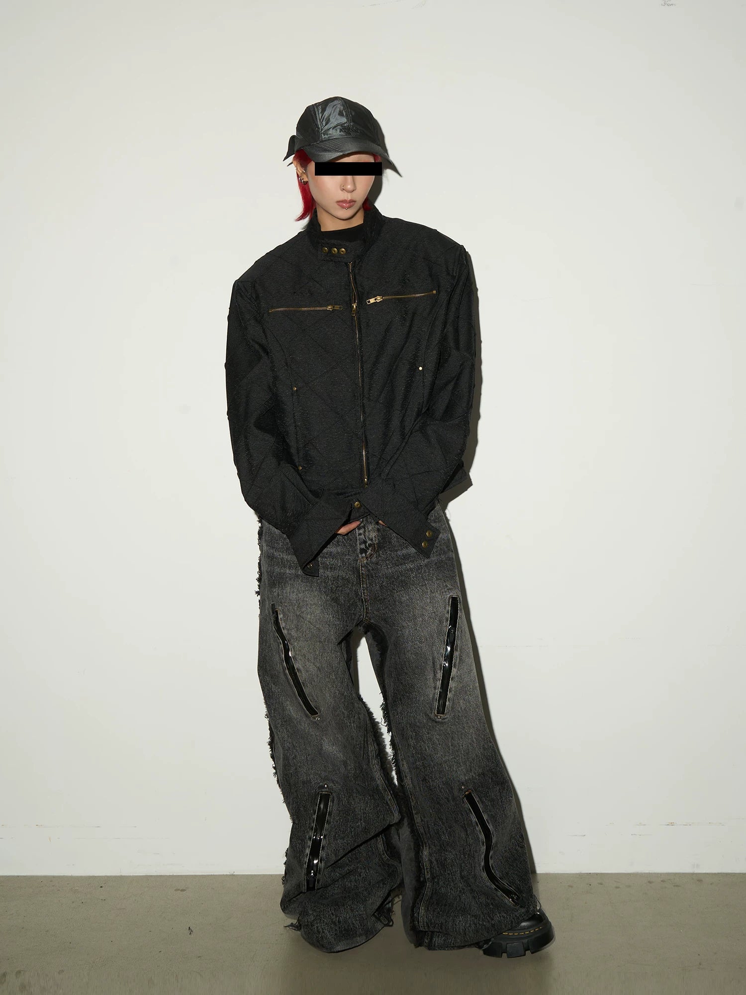 Washed Fray Zipper Detail Wide Leg Denim Jeans