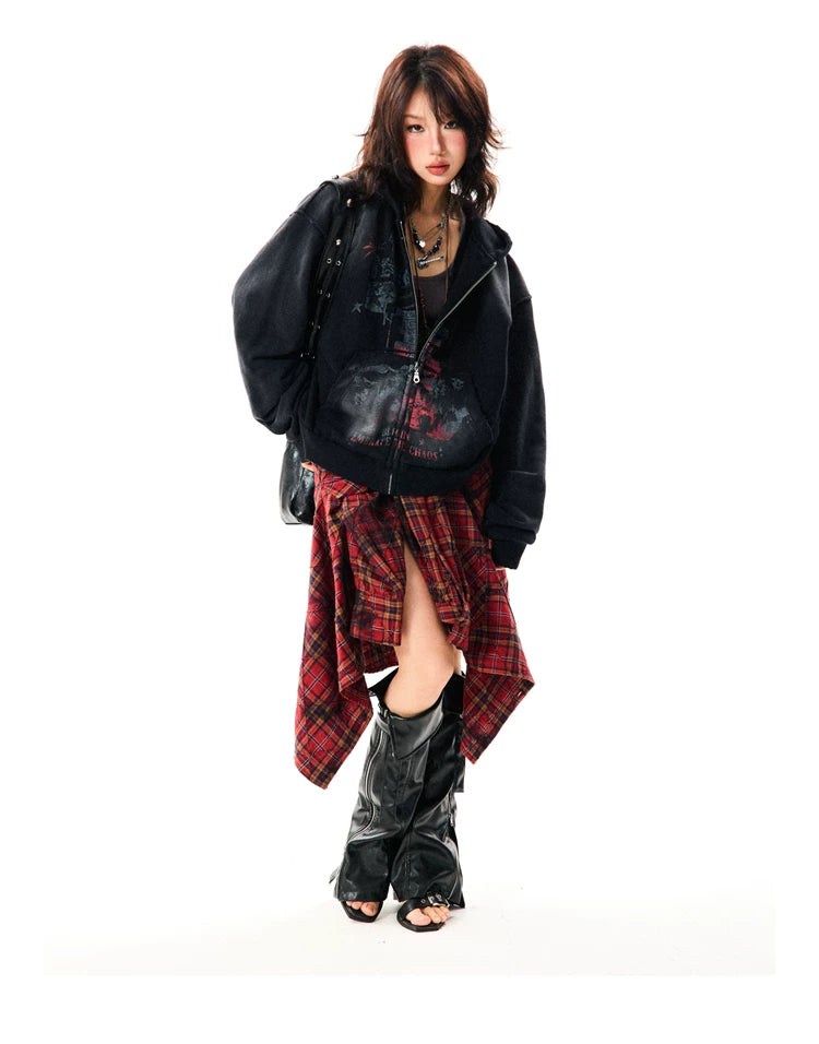 Paint Splash Graphic Print Oversize Zipper Hoodie