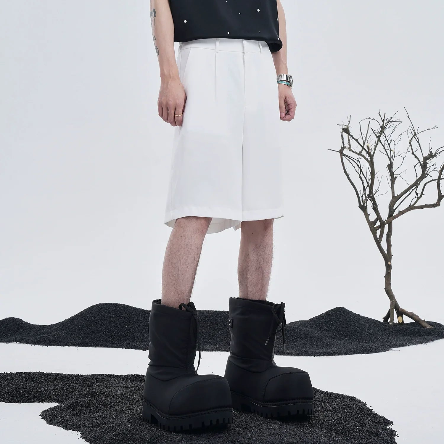 Oversize Short Sleeve Tailored Jacket & Wide-Leg Straight Shorts Setup