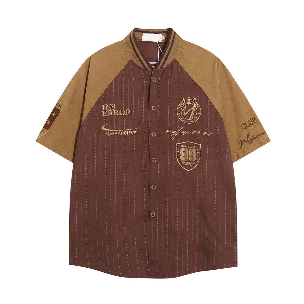 Baseball Collar Short-Sleeved Shirt - MADXMARX