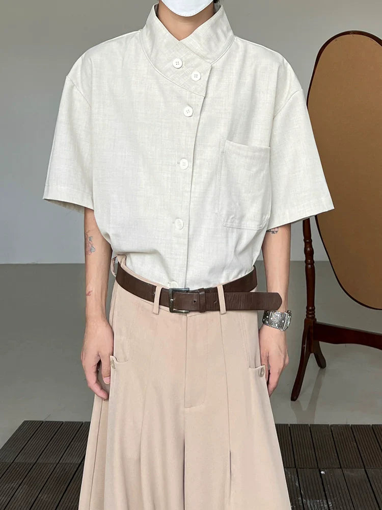 Minimalist Stand Neck Short Sleeve Shirt