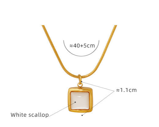 Women Wearing Gold Tone Opal Pendant Necklace, Delicate Snake Chain, Fashion Jewelry Trend, Minimalist Square Gemstone Necklace, Popular Gift for Women, Best Seller in Dainty Jewelry, Stylish Stacking Ring Set.