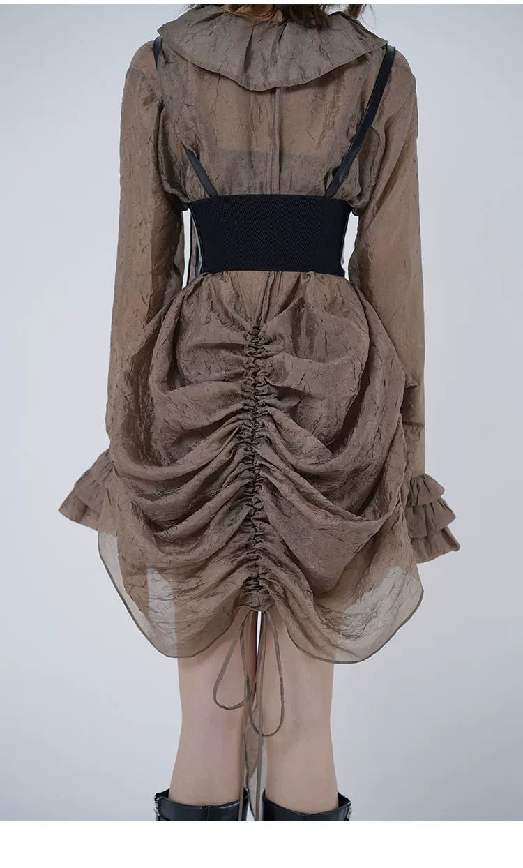 Tiered Sleeve Long Sleeve Shirt Dress