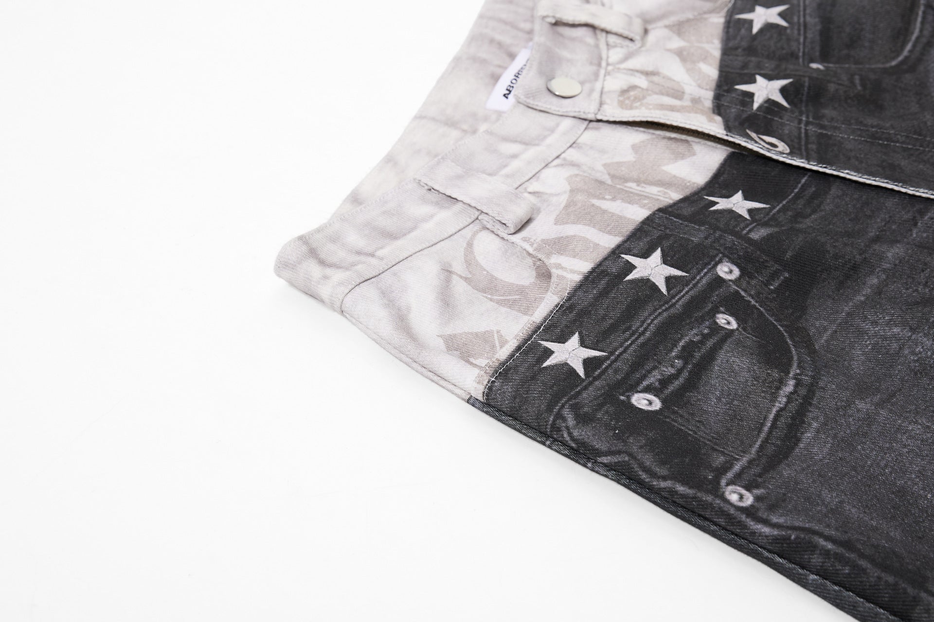 Star Damage Washed Wide Leg Denim Jeans