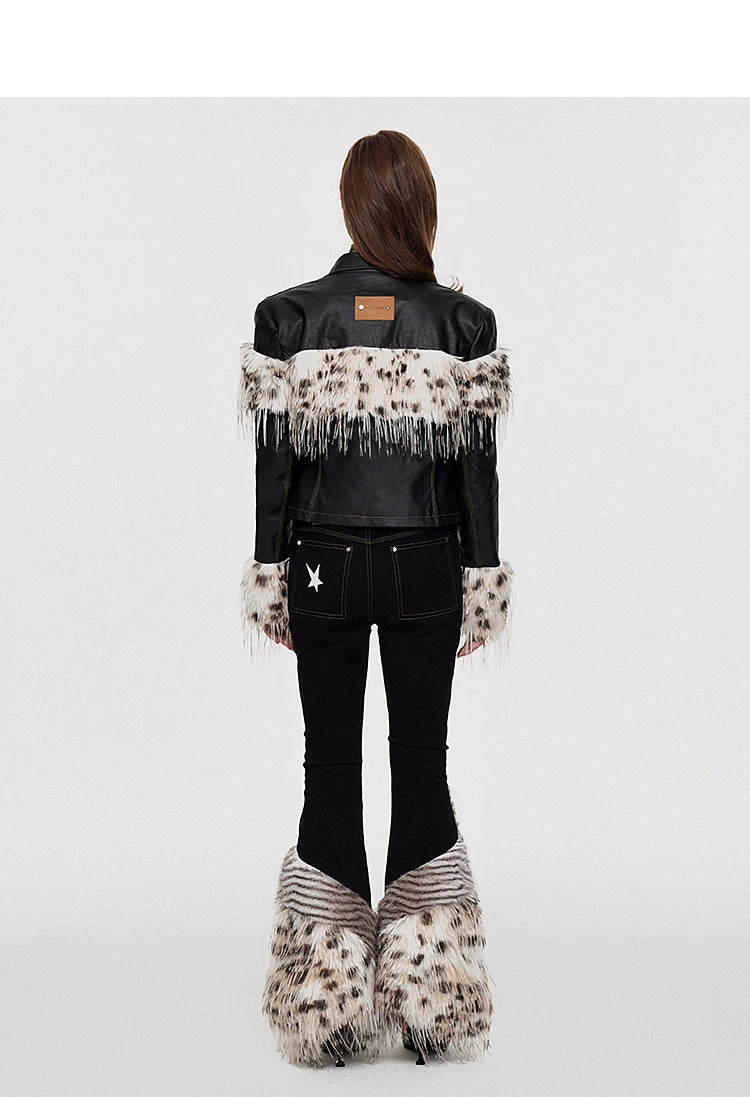Fake Fur Patchwork Lined Thick PU Leather Jacket