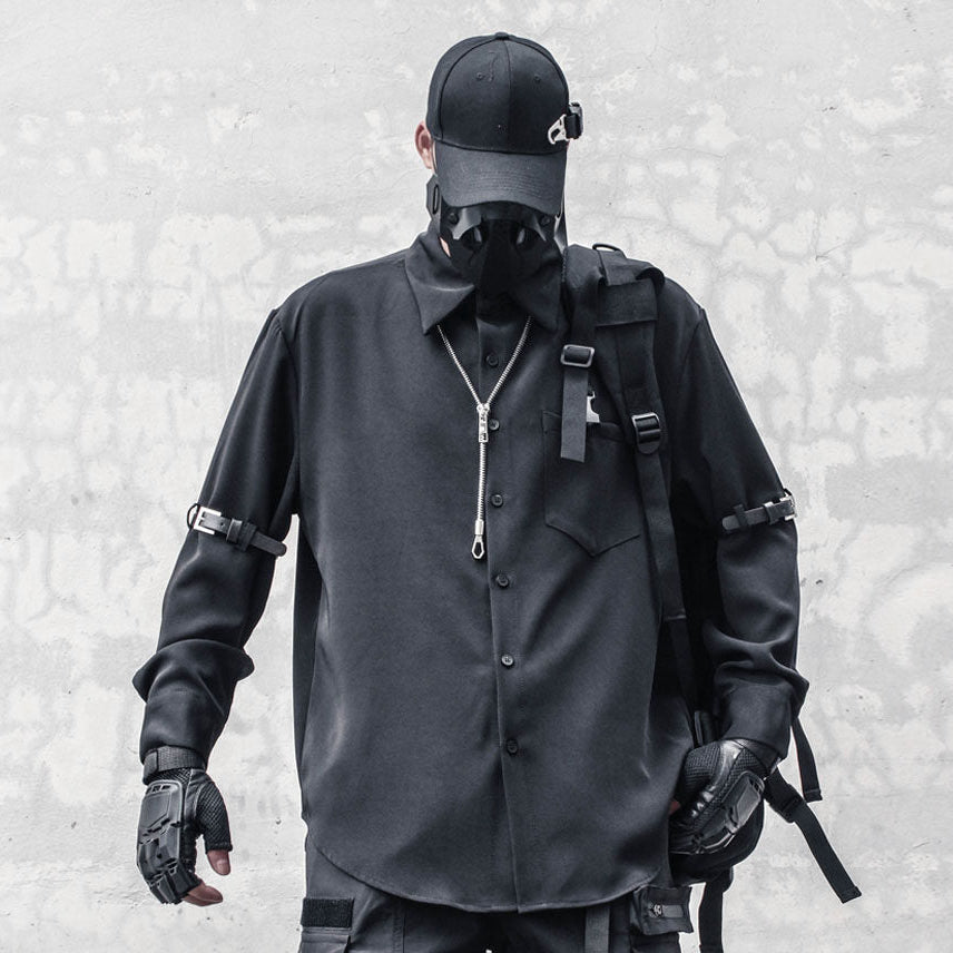 Metal Buckle Functional Long Sleeve Shirt