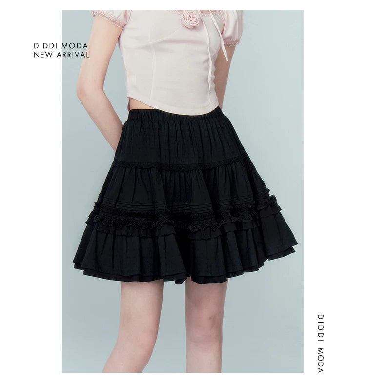 High Waist Jacquard Lace Fluffy Short Skirt