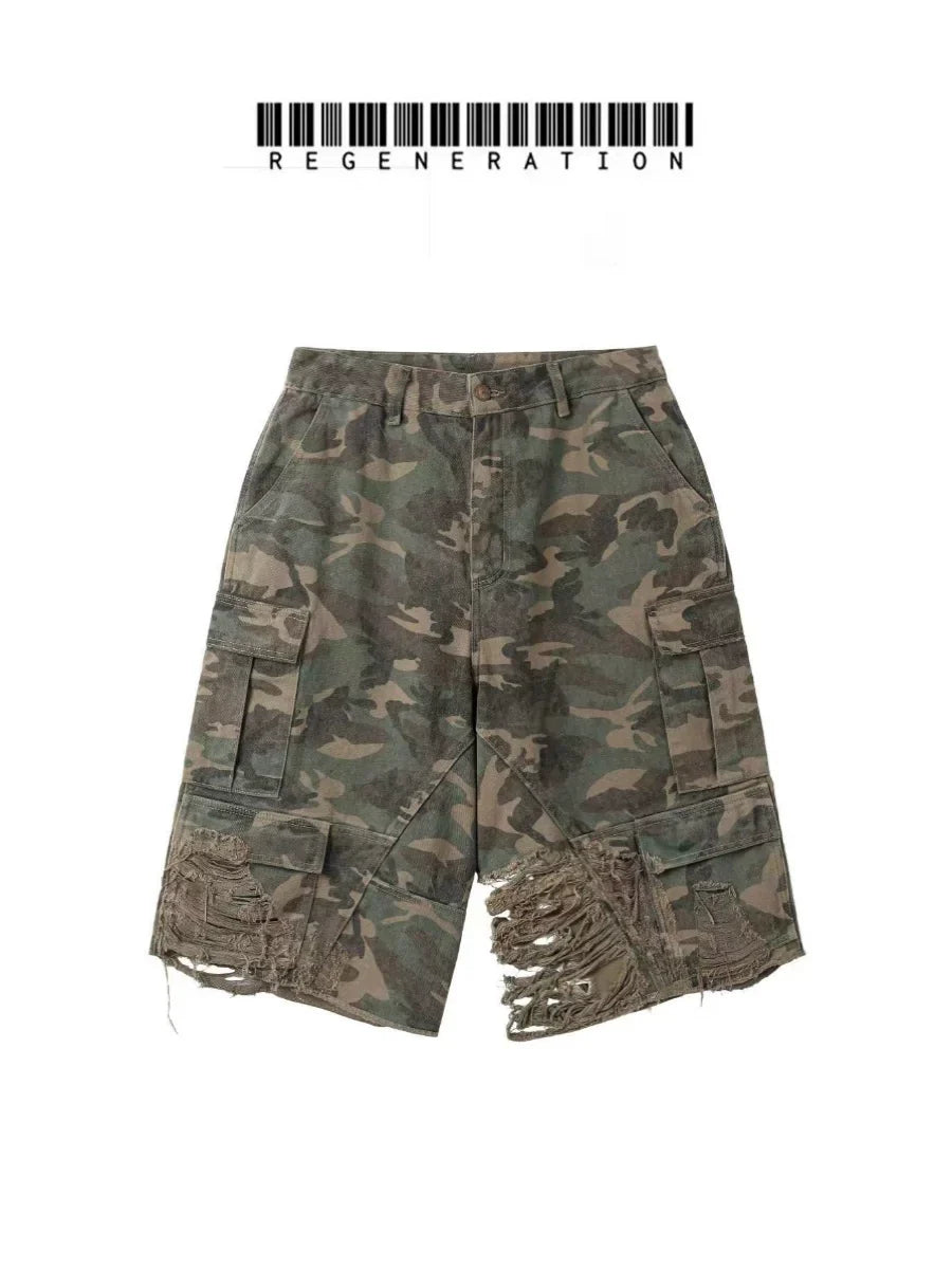 Washed Camouflage Distressed Short