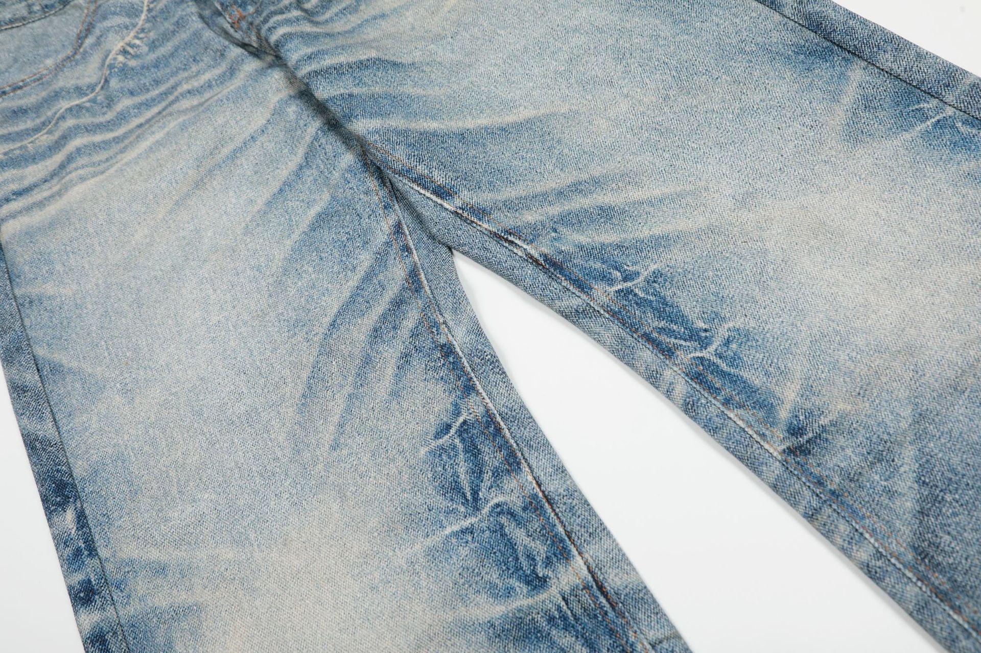 Digital Print Chain Wide Leg Denim Jeans