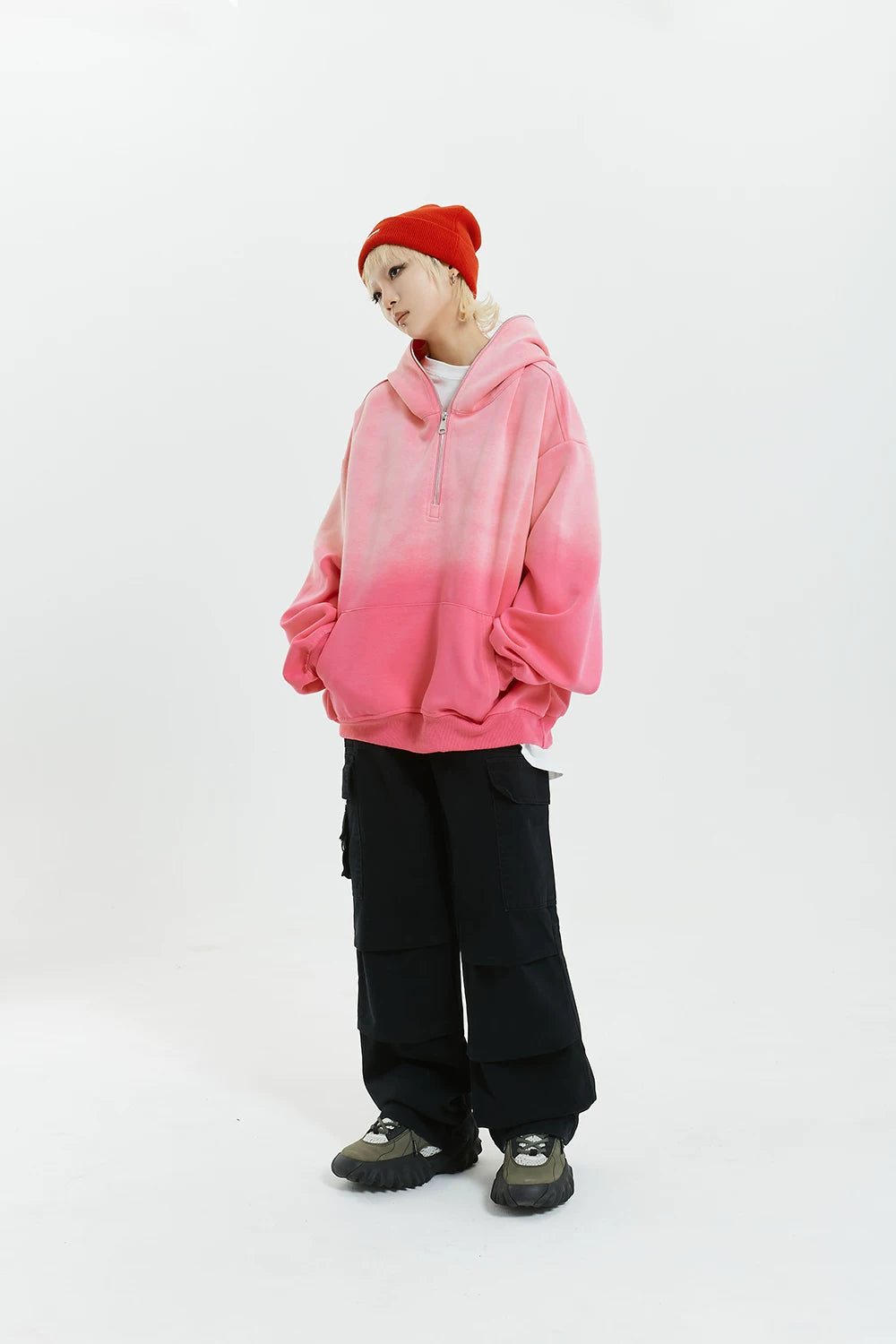 Gradient Half Zip Oversize Hoodie