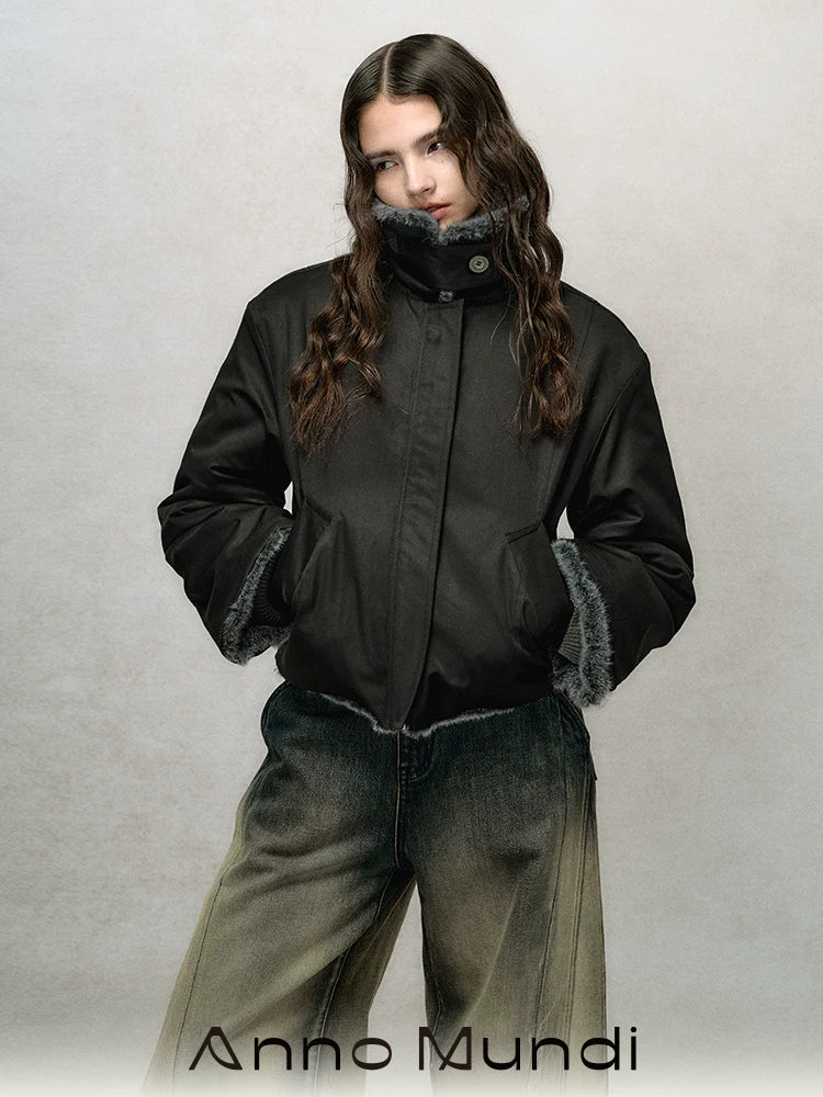 Reversible Short Fake Fur Zipper Jacket