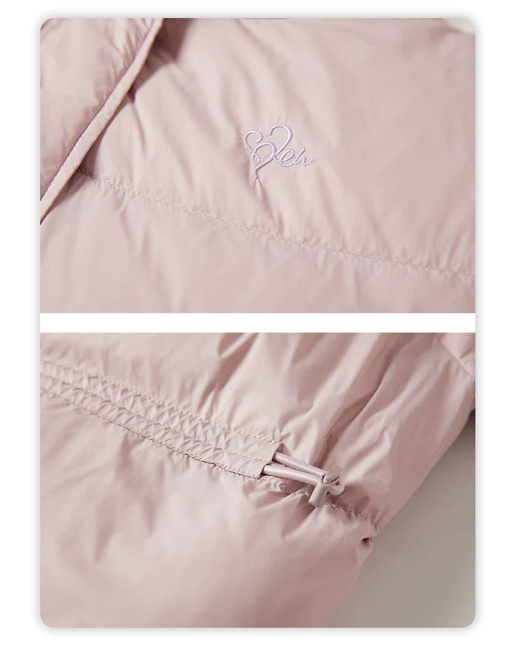 Embroidery Hooded Stand Neck White Duck Down Jacket